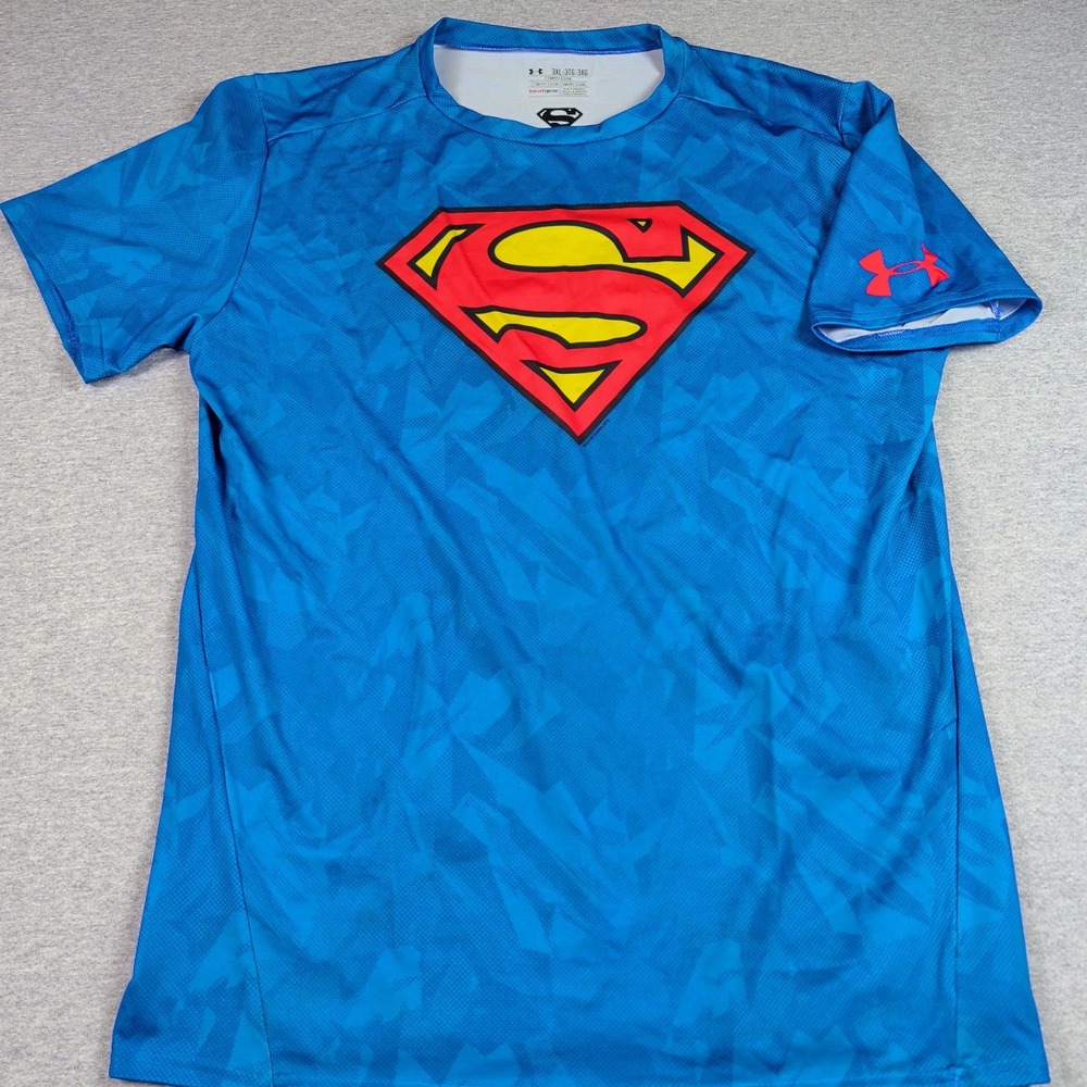 Under Armour Superman HeatGear Compression Shirt Blue Geometric 1244399 Mens 3XL